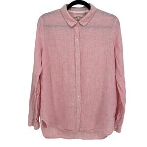 Barbour Marine Women’s Shirt Size 6 Pink Stripe Linen Relaxed Fit Long Sleeve